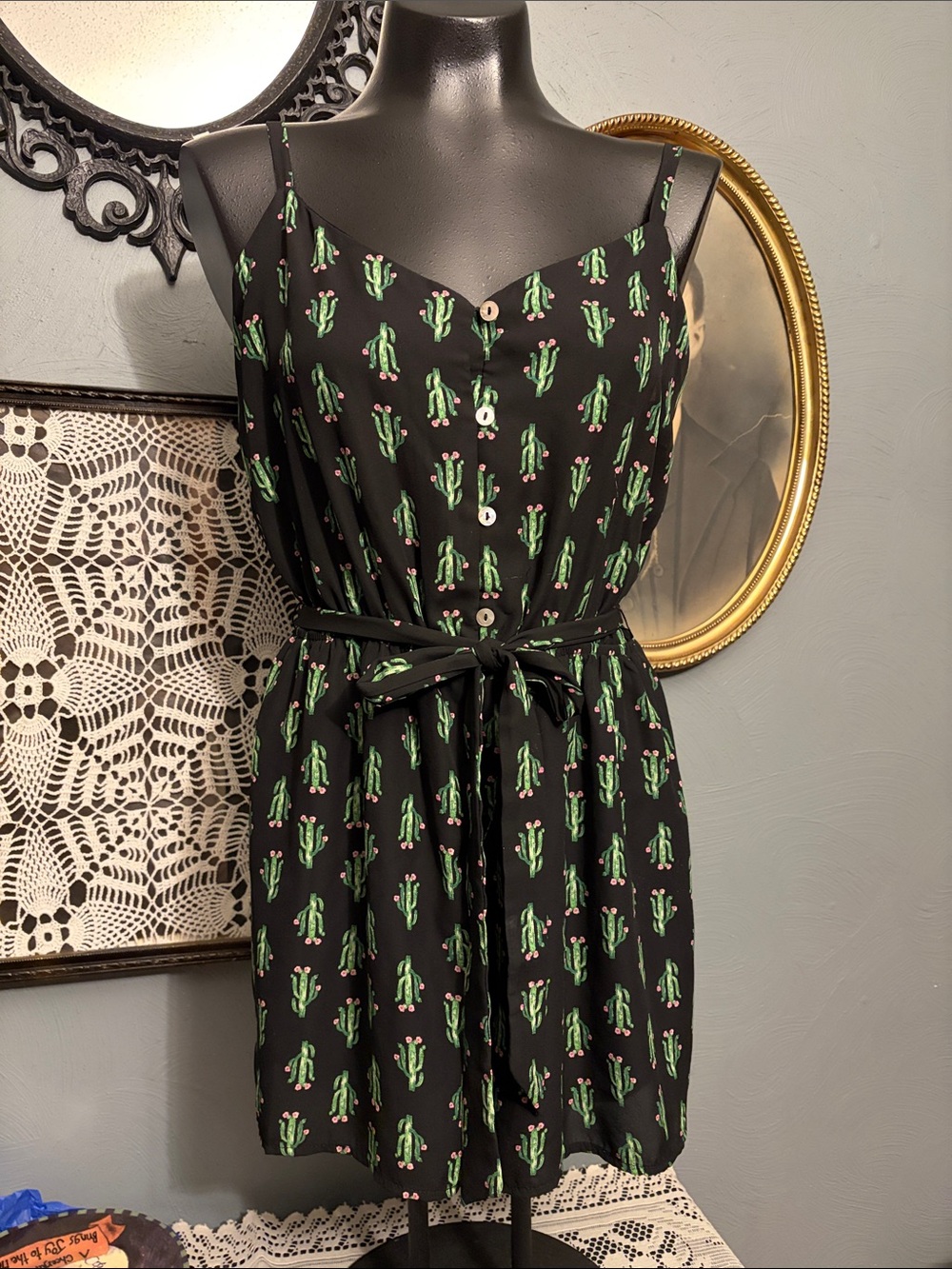 As U Wish Black Cactus Print Spaghetti Strap Romper